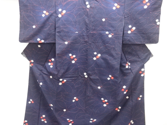 JAPANESE KIMONO / ANTIQUE KIMONO / SILK / TSUMUGI / WOVEN FLOWER